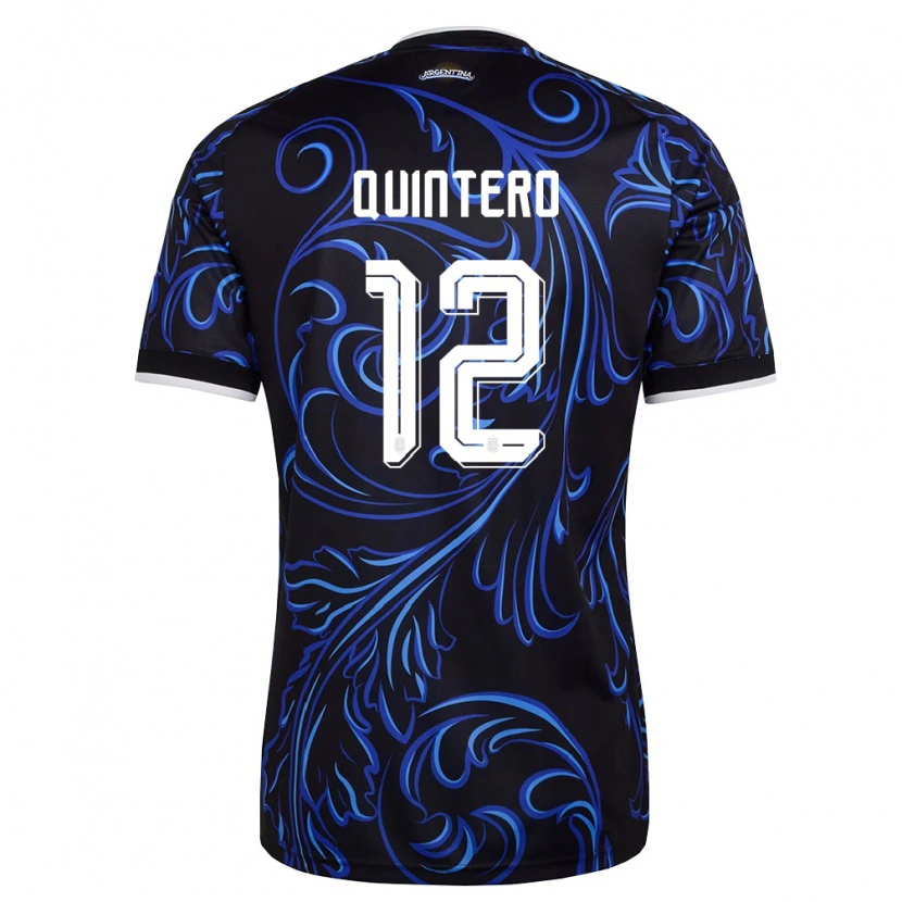 Danxen Hombre Camiseta Argentina Valentino Quintero #12 Negro Blanco Azul Cielo 2ª Equipación 26-28 La Camisa