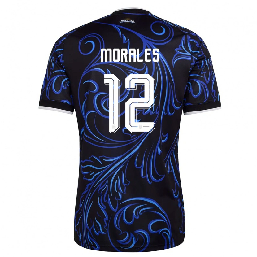 Danxen Hombre Camiseta Argentina Lautaro Morales #12 Negro Blanco Azul Cielo 2ª Equipación 26-28 La Camisa