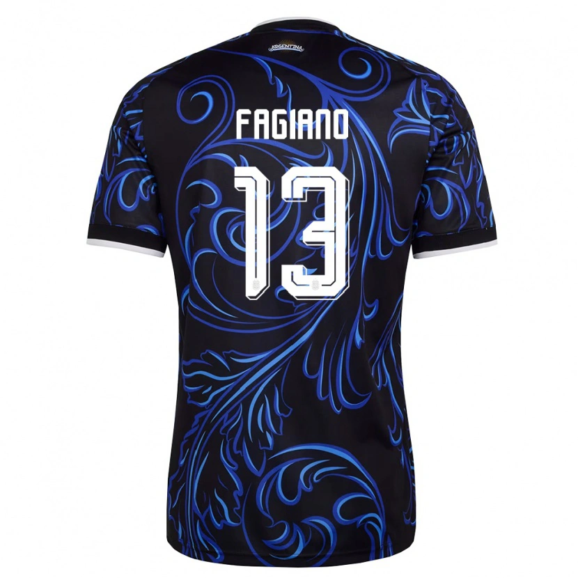 Danxen Hombre Camiseta Argentina Paloma Fagiano #13 Negro Blanco Azul Cielo 2ª Equipación 26-28 La Camisa