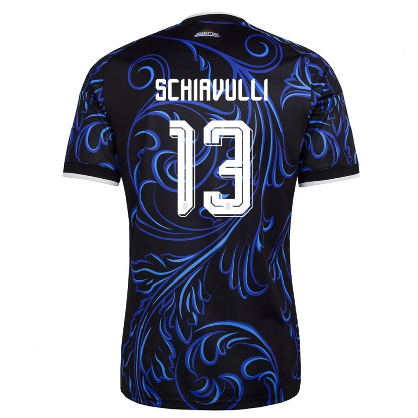 Danxen Hombre Camiseta Argentina Thiago Schiavulli #13 Negro Blanco Azul Cielo 2ª Equipación 26-28 La Camisa