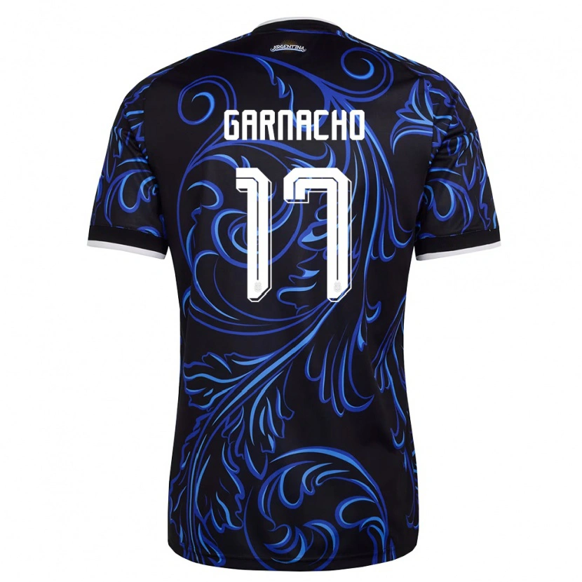 Danxen Hombre Camiseta Argentina Alejandro Garnacho #17 Negro Blanco Azul Cielo 2ª Equipación 26-28 La Camisa
