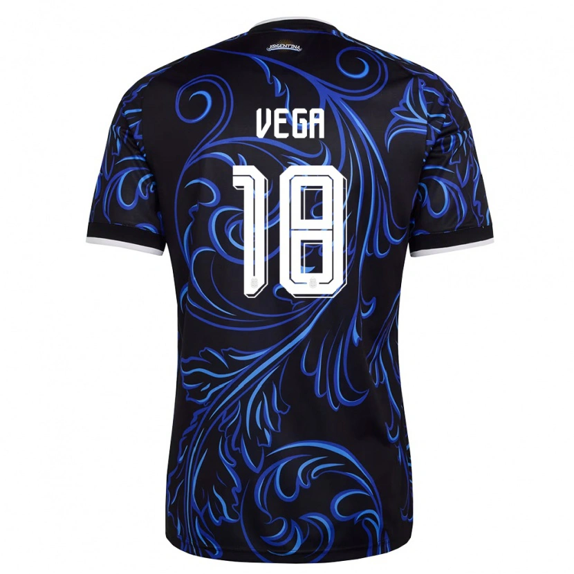 Danxen Hombre Camiseta Argentina Gonzalo Vega #18 Negro Blanco Azul Cielo 2ª Equipación 26-28 La Camisa