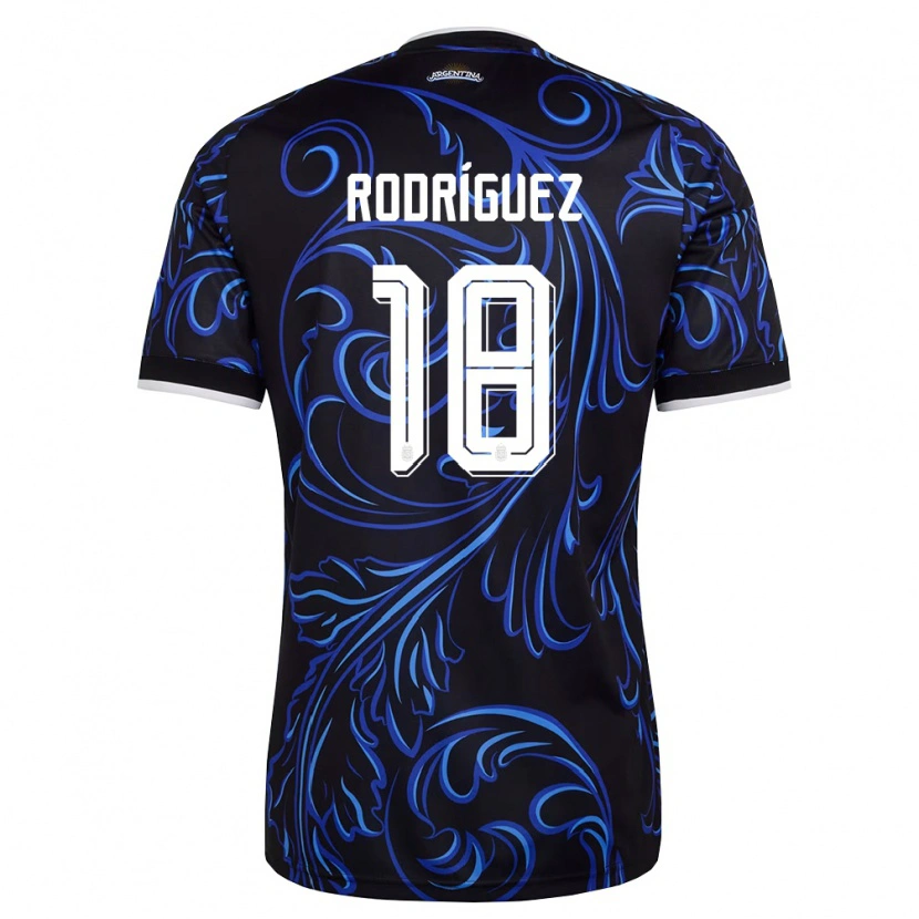 Danxen Hombre Camiseta Argentina Guido Rodriguez #18 Negro Blanco Azul Cielo 2ª Equipación 26-28 La Camisa