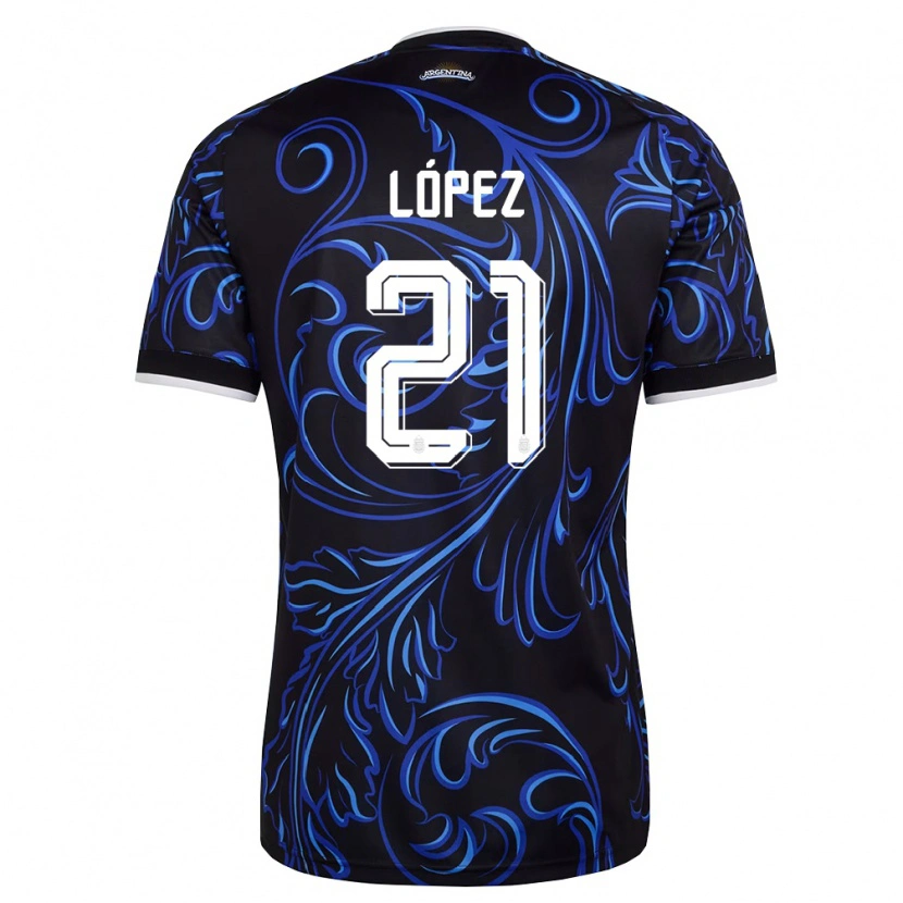 Danxen Hombre Camiseta Argentina José Manuel López #21 Negro Blanco Azul Cielo 2ª Equipación 26-28 La Camisa