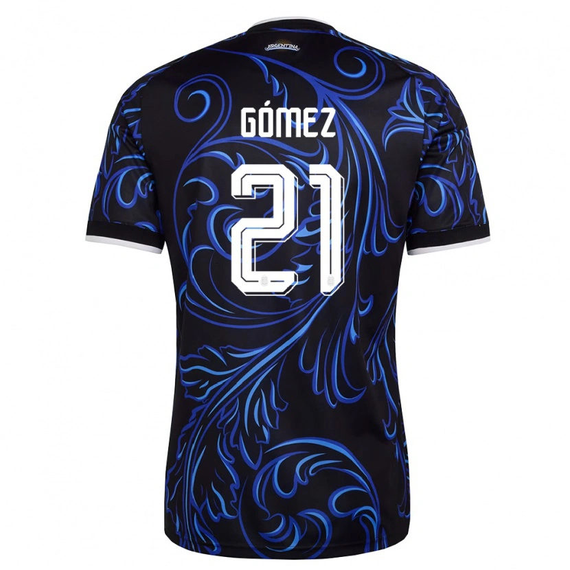 Danxen Hombre Camiseta Argentina Alain Gómez #21 Negro Blanco Azul Cielo 2ª Equipación 26-28 La Camisa