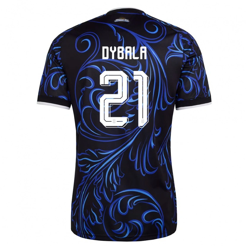 Danxen Hombre Camiseta Argentina Paulo Dybala #21 Negro Blanco Azul Cielo 2ª Equipación 26-28 La Camisa