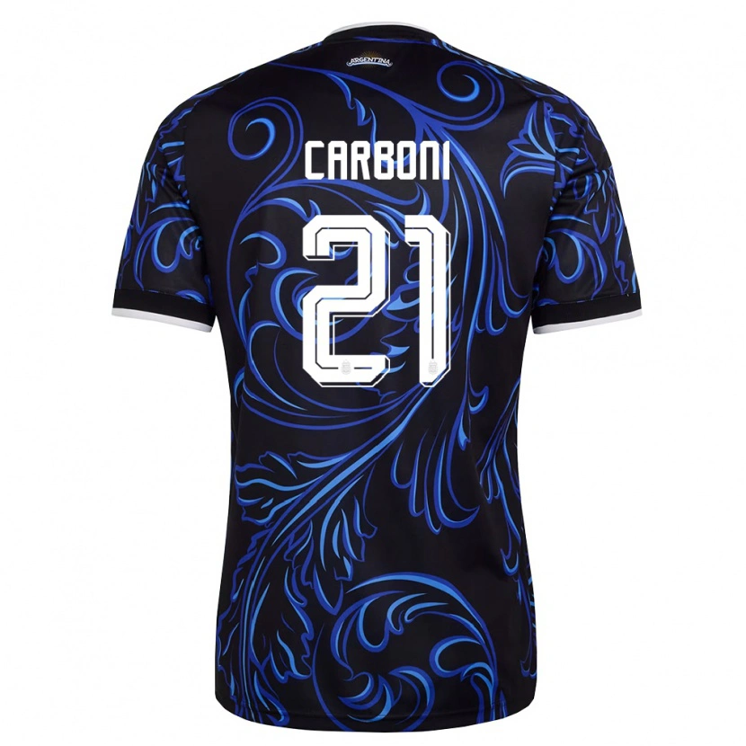 Danxen Hombre Camiseta Argentina Valentin Carboni #21 Negro Blanco Azul Cielo 2ª Equipación 26-28 La Camisa