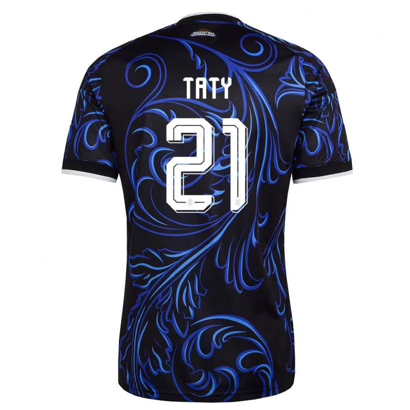 Danxen Hombre Camiseta Argentina Taty Castellanos #21 Negro Blanco Azul Cielo 2ª Equipación 26-28 La Camisa