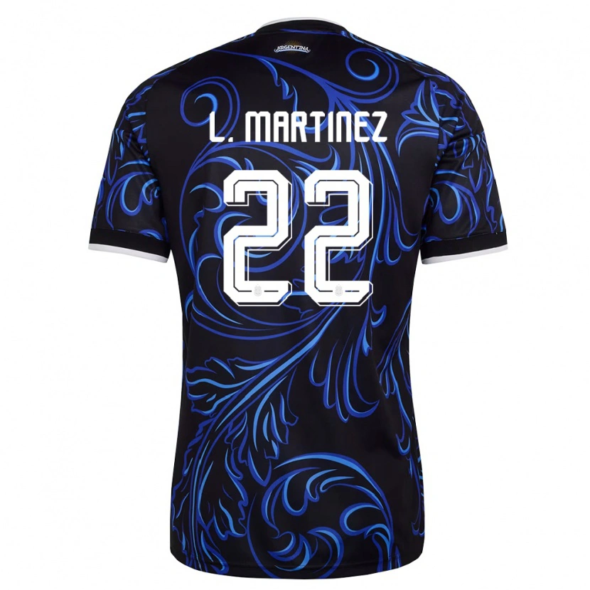 Danxen Hombre Camiseta Argentina Lautaro Martínez #22 Negro Blanco Azul Cielo 2ª Equipación 26-28 La Camisa