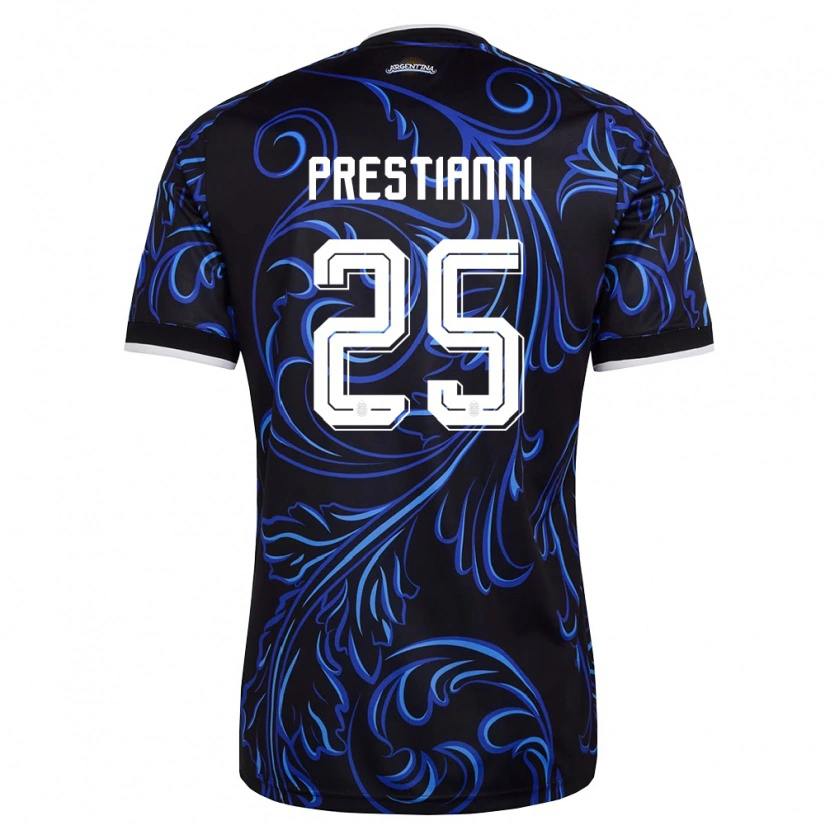 Danxen Hombre Camiseta Argentina Gianluca Prestianni #25 Negro Blanco Azul Cielo 2ª Equipación 26-28 La Camisa