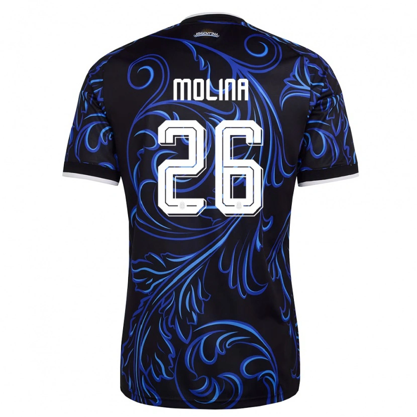 Danxen Hombre Camiseta Argentina Nahuel Molina #26 Negro Blanco Azul Cielo 2ª Equipación 26-28 La Camisa