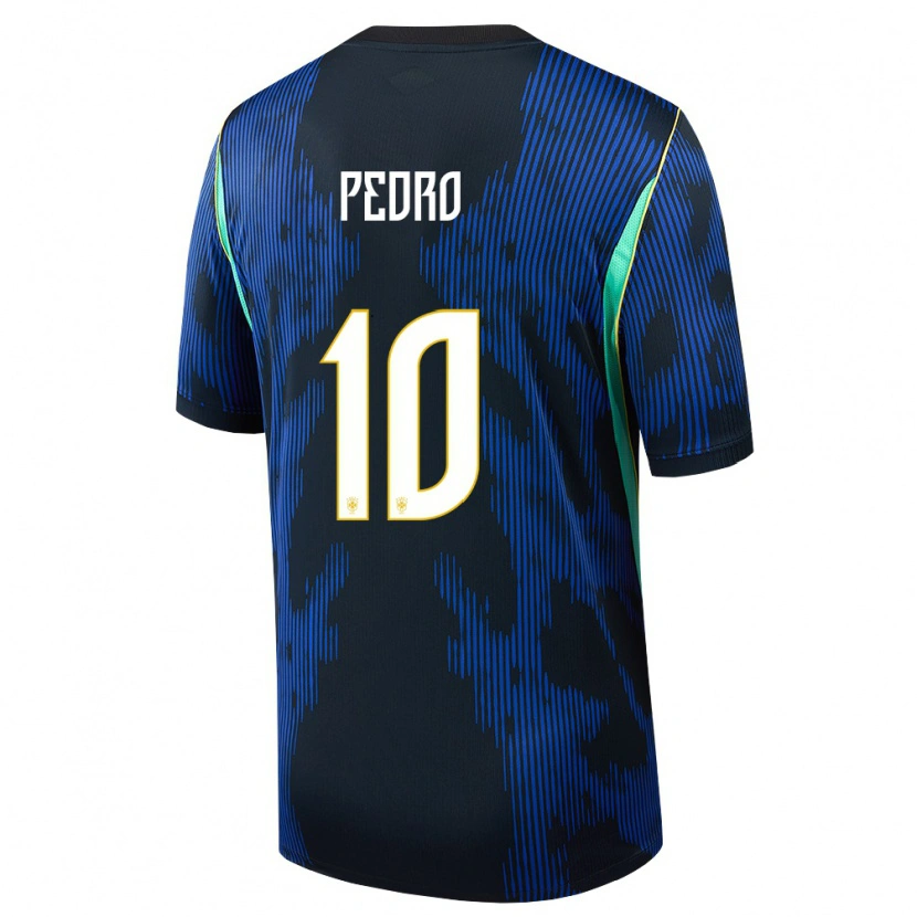 Danxen Hombre Camiseta Brasil Pedro #10 Azul Amarillo Marino 2ª Equipación 26-28 La Camisa