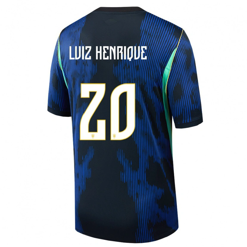 Danxen Hombre Camiseta Brasil Luiz Henrique #20 Azul Amarillo Marino 2ª Equipación 26-28 La Camisa