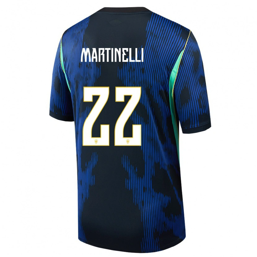 Danxen Hombre Camiseta Brasil Gabriel Martinelli #22 Azul Amarillo Marino 2ª Equipación 26-28 La Camisa