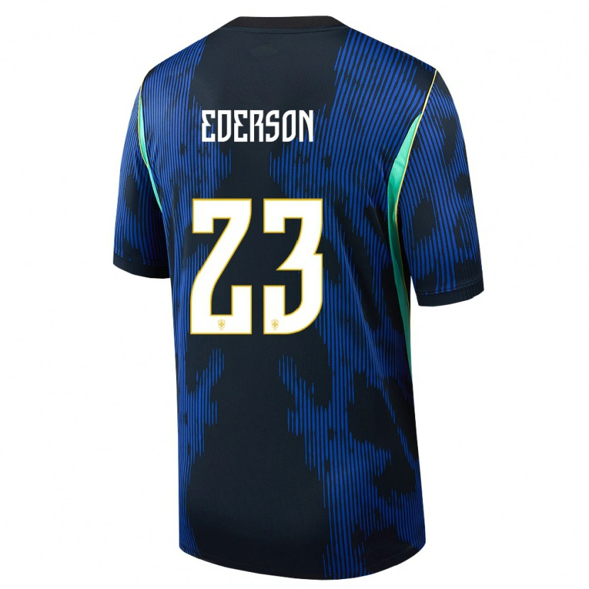 Danxen Hombre Camiseta Brasil Ederson #23 Azul Amarillo Marino 2ª Equipación 26-28 La Camisa