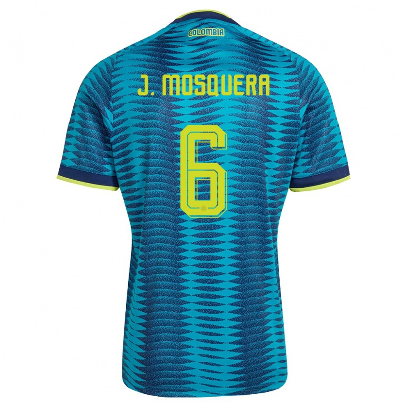 Danxen Hombre Camiseta Colombia Juan Mosquera #6 Azul Amarillo Marino 2ª Equipación 26-28 La Camisa