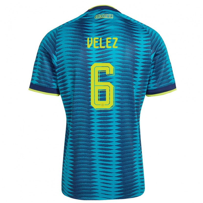 Danxen Hombre Camiseta Colombia Jhon Vélez #6 Azul Amarillo Marino 2ª Equipación 26-28 La Camisa