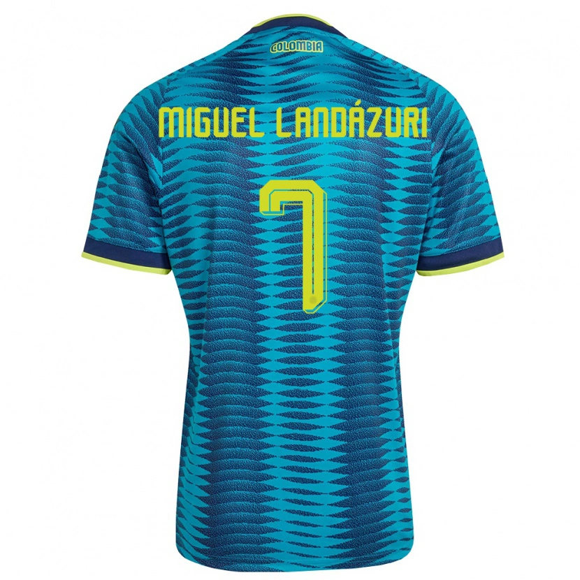 Danxen Hombre Camiseta Colombia Luis Miguel Landázuri #7 Azul Amarillo Marino 2ª Equipación 26-28 La Camisa