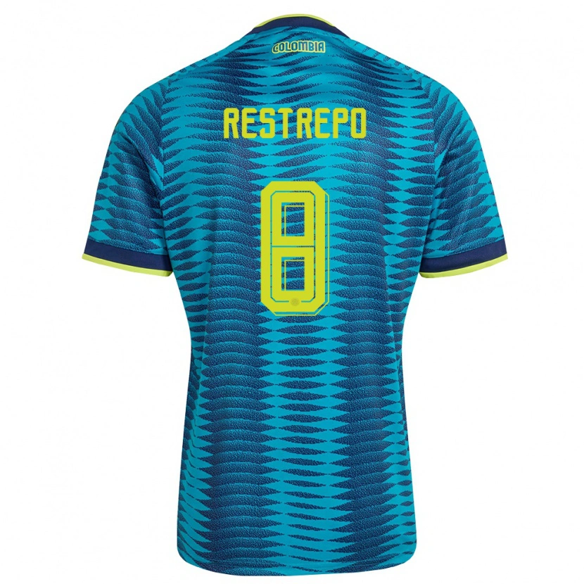 Danxen Hombre Camiseta Colombia Marcela Restrepo #8 Azul Amarillo Marino 2ª Equipación 26-28 La Camisa