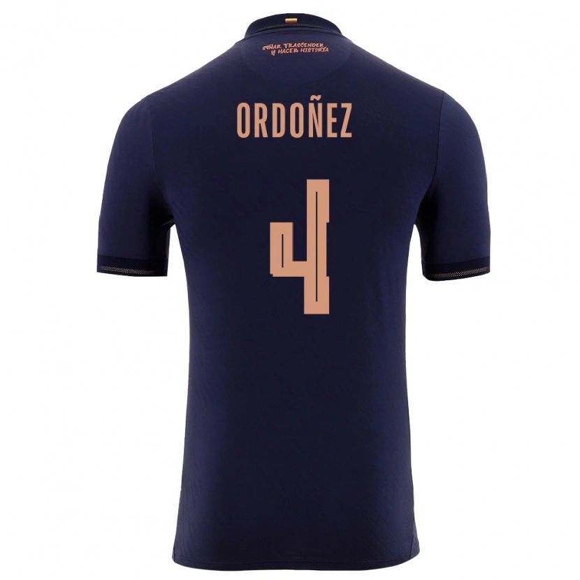 Danxen Hombre Camiseta Ecuador Joel Ordóñez #4 Marino Oro 2ª Equipación 26-28 La Camisa