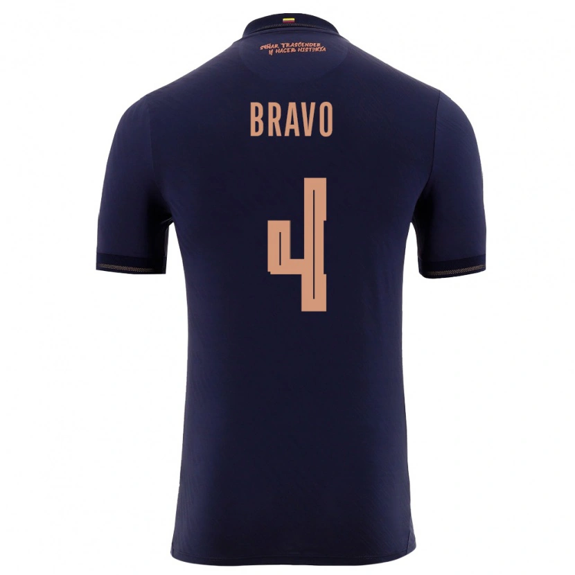 Danxen Hombre Camiseta Ecuador Jhon Bravo #4 Marino Oro 2ª Equipación 26-28 La Camisa