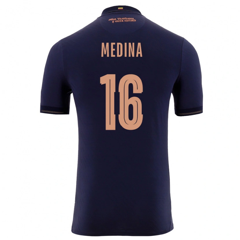 Danxen Hombre Camiseta Ecuador Jefferson Medina #16 Marino Oro 2ª Equipación 26-28 La Camisa