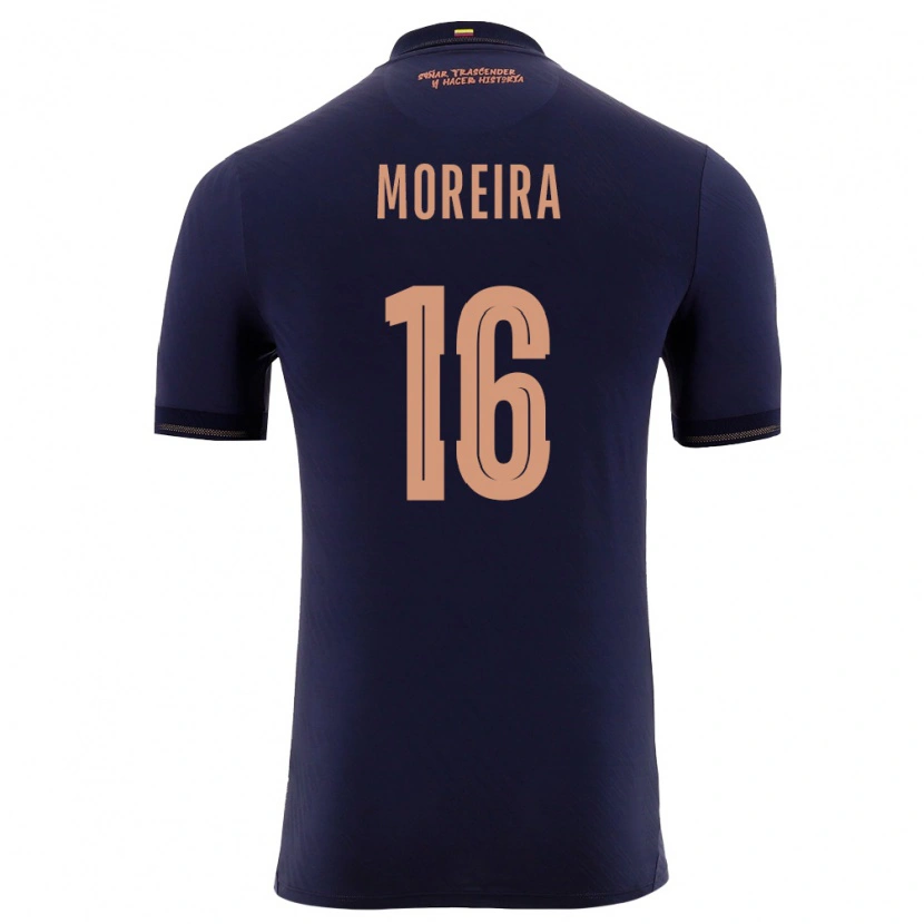 Danxen Hombre Camiseta Ecuador Ligia Moreira #16 Marino Oro 2ª Equipación 26-28 La Camisa