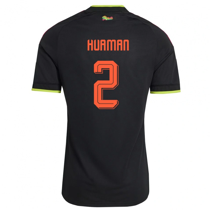 Danxen Hombre Camiseta Perú Marco Huamán #2 Negro Amarillo Rosa 2ª Equipación 26-28 La Camisa