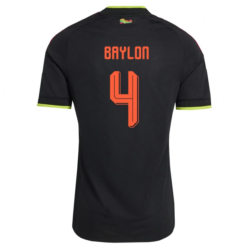 Danxen Hombre Camiseta Perú Luis Baylón #4 Negro Amarillo Rosa 2ª Equipación 26-28 La Camisa