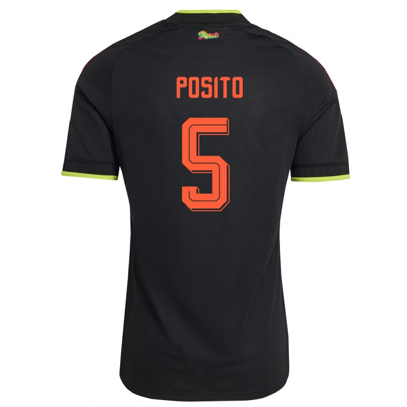 Danxen Hombre Camiseta Perú Alejandro Pósito #5 Negro Amarillo Rosa 2ª Equipación 26-28 La Camisa