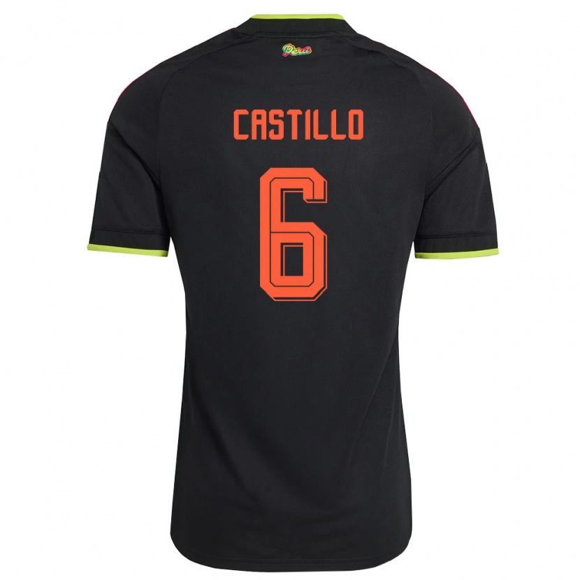 Danxen Hombre Camiseta Perú Jesús Castillo #6 Negro Amarillo Rosa 2ª Equipación 26-28 La Camisa