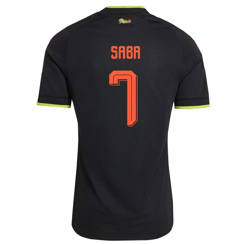 Danxen Hombre Camiseta Perú Emilio Saba #7 Negro Amarillo Rosa 2ª Equipación 26-28 La Camisa