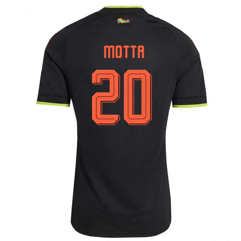 Danxen Hombre Camiseta Perú Geray Motta #20 Negro Amarillo Rosa 2ª Equipación 26-28 La Camisa