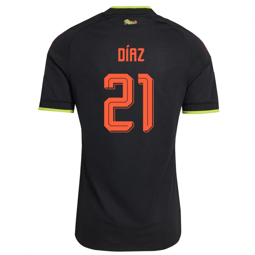 Danxen Hombre Camiseta Perú Matías Díaz #21 Negro Amarillo Rosa 2ª Equipación 26-28 La Camisa