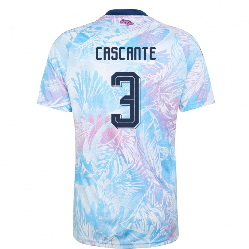 Danxen Hombre Camiseta Costa Rica Julio Cascante #3 Azul Cielo Marino Rosa 2ª Equipación 26-28 La Camisa