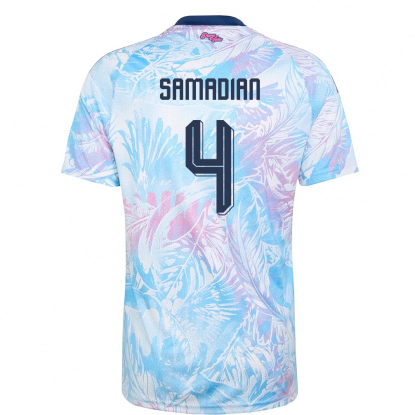 Danxen Hombre Camiseta Costa Rica Farbod Samadian #4 Azul Cielo Marino Rosa 2ª Equipación 26-28 La Camisa