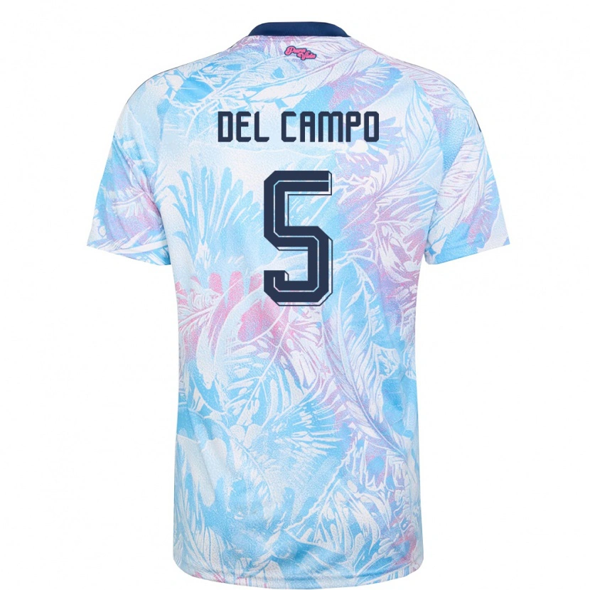 Danxen Hombre Camiseta Costa Rica Valeria Del Campo #5 Azul Cielo Marino Rosa 2ª Equipación 26-28 La Camisa