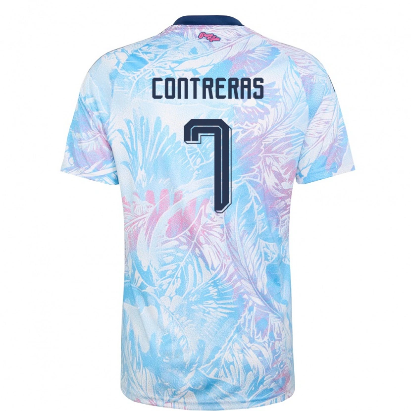 Danxen Hombre Camiseta Costa Rica Anthony Contreras #7 Azul Cielo Marino Rosa 2ª Equipación 26-28 La Camisa