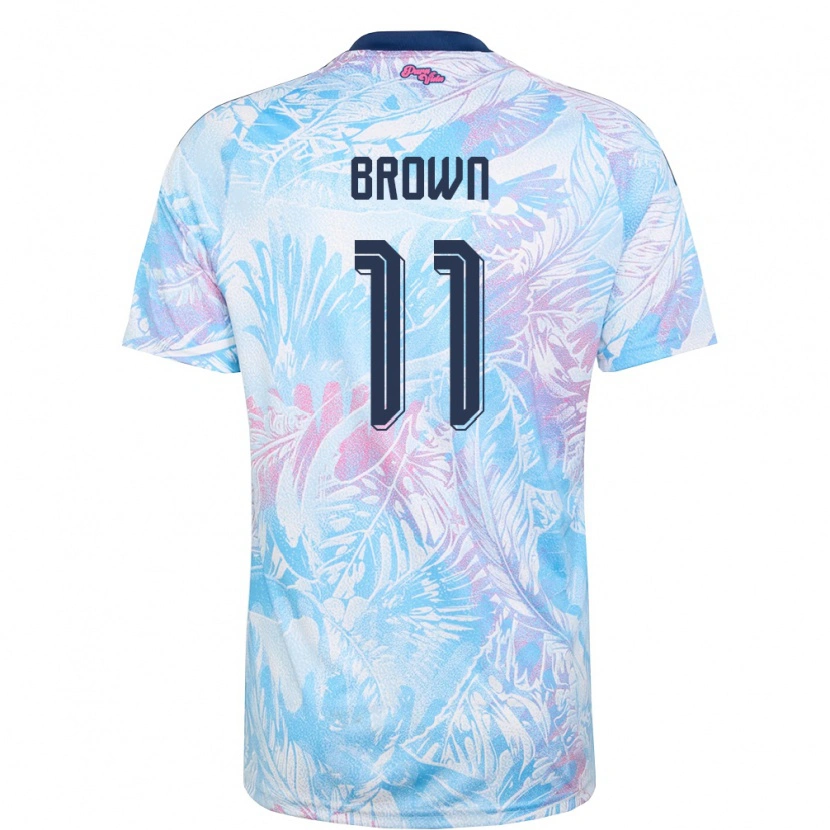 Danxen Hombre Camiseta Costa Rica Marcos Brown #11 Azul Cielo Marino Rosa 2ª Equipación 26-28 La Camisa