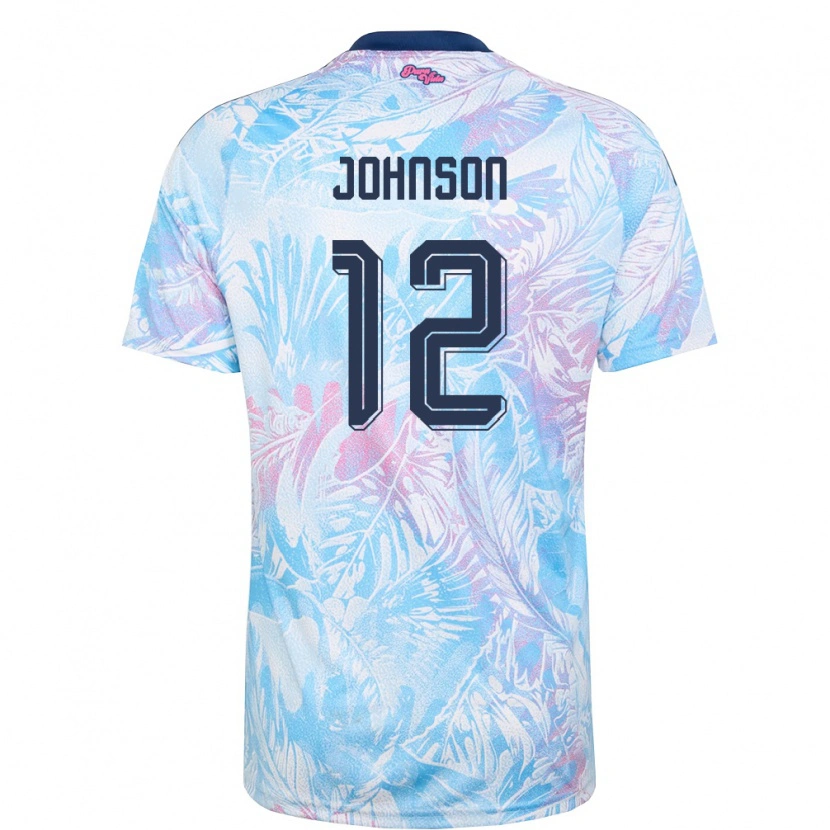 Danxen Hombre Camiseta Costa Rica Shawn Johnson #12 Azul Cielo Marino Rosa 2ª Equipación 26-28 La Camisa