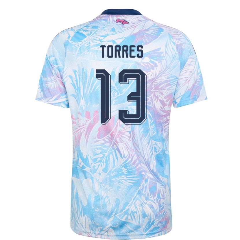 Danxen Hombre Camiseta Costa Rica Gerson Torres #13 Azul Cielo Marino Rosa 2ª Equipación 26-28 La Camisa