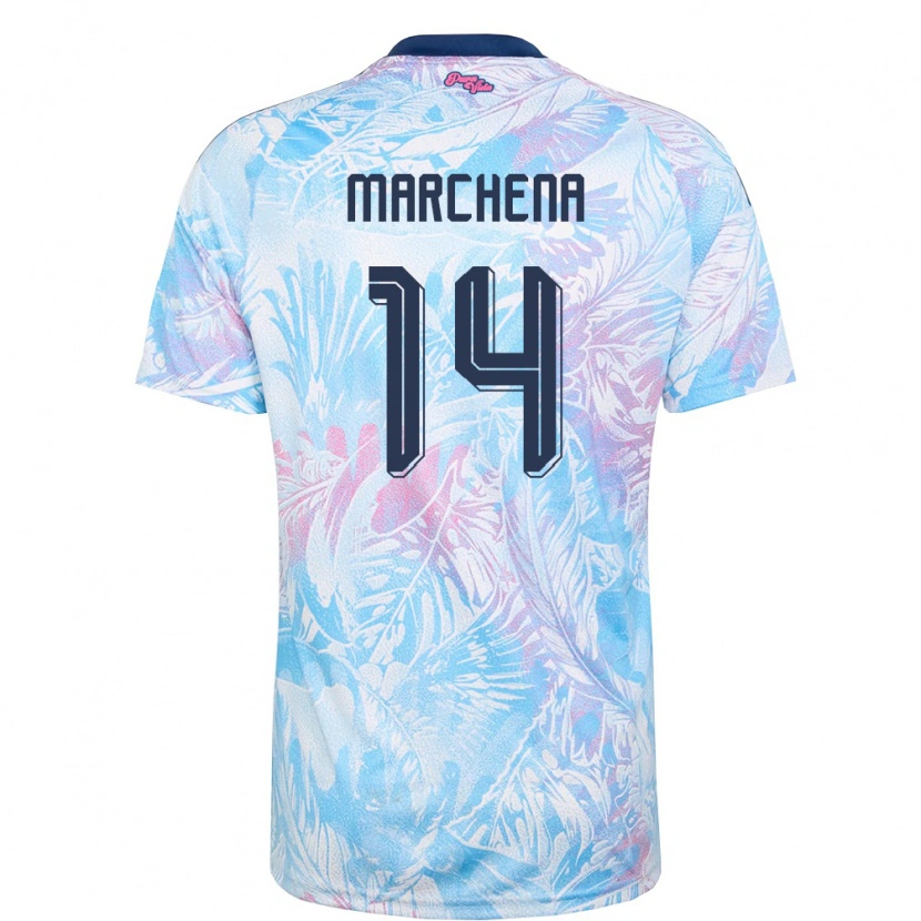 Danxen Hombre Camiseta Costa Rica William Marchena #14 Azul Cielo Marino Rosa 2ª Equipación 26-28 La Camisa