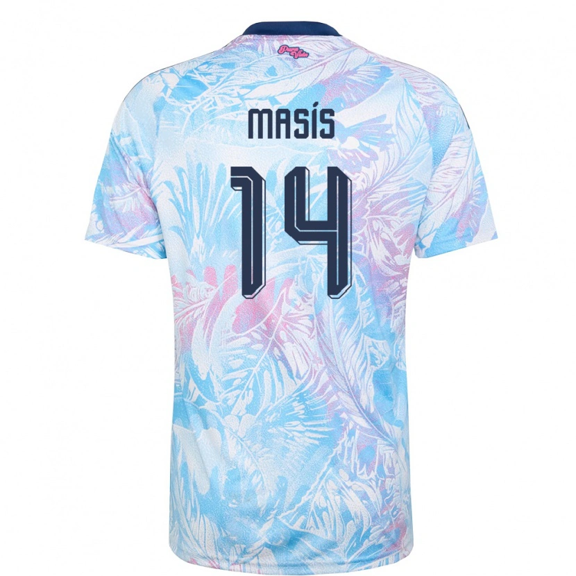 Danxen Hombre Camiseta Costa Rica Dylan Masís #14 Azul Cielo Marino Rosa 2ª Equipación 26-28 La Camisa