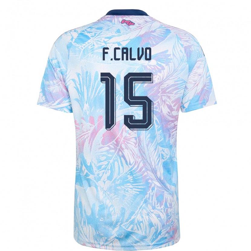 Danxen Hombre Camiseta Costa Rica Francisco Calvo #15 Azul Cielo Marino Rosa 2ª Equipación 26-28 La Camisa