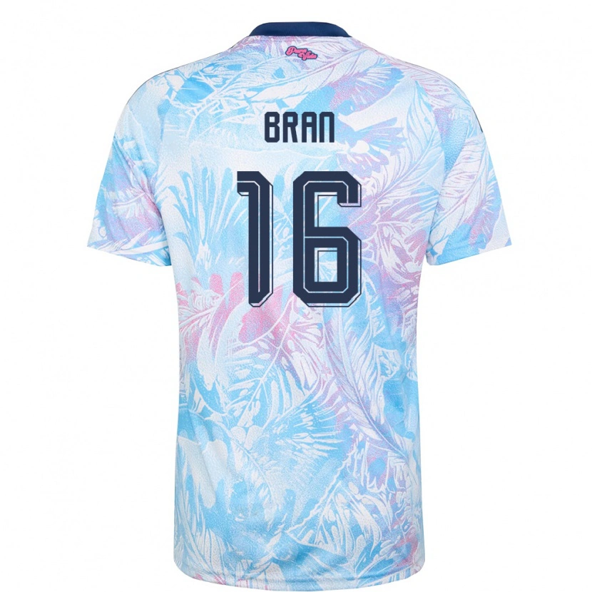 Danxen Hombre Camiseta Costa Rica Alejandro Bran #16 Azul Cielo Marino Rosa 2ª Equipación 26-28 La Camisa