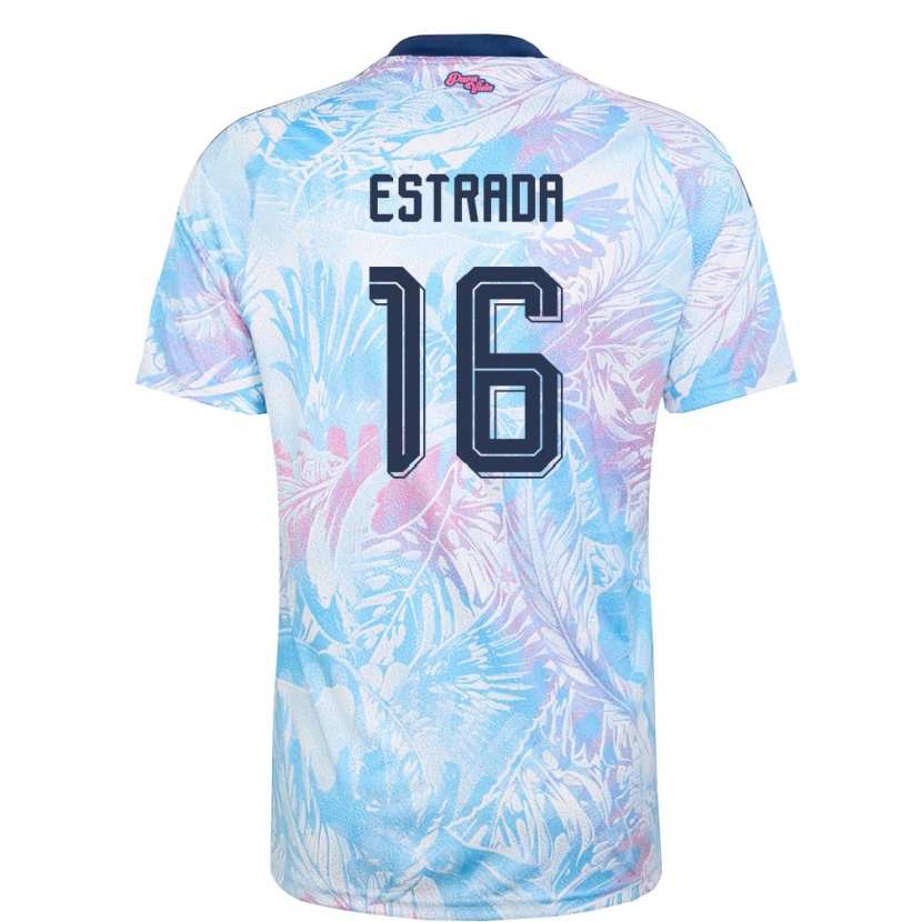 Danxen Hombre Camiseta Costa Rica Kionell Estrada #16 Azul Cielo Marino Rosa 2ª Equipación 26-28 La Camisa