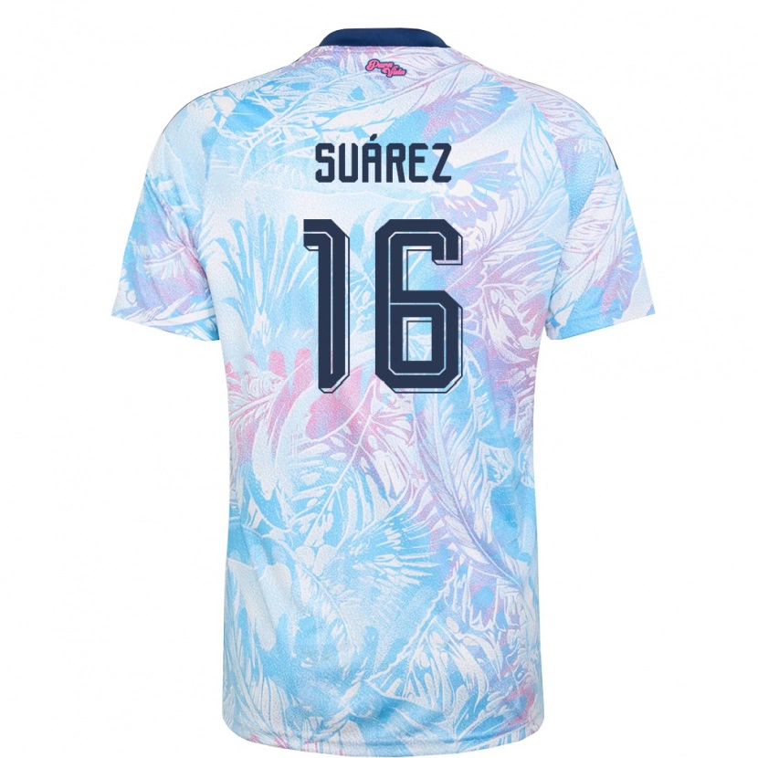 Danxen Hombre Camiseta Costa Rica Aaron Suarez #16 Azul Cielo Marino Rosa 2ª Equipación 26-28 La Camisa