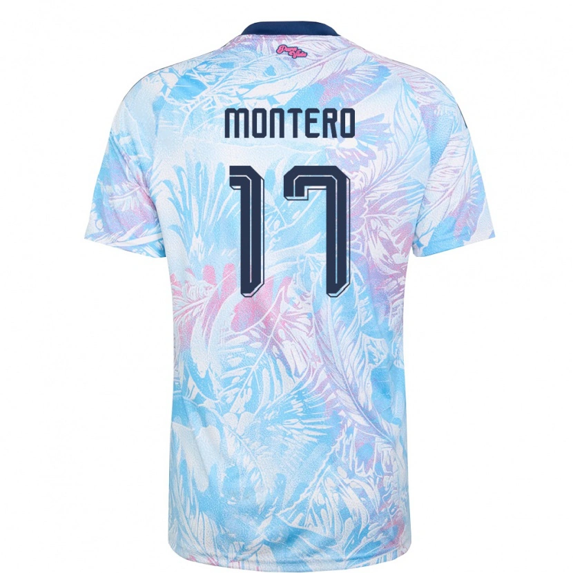 Danxen Hombre Camiseta Costa Rica Michelle Montero #17 Azul Cielo Marino Rosa 2ª Equipación 26-28 La Camisa