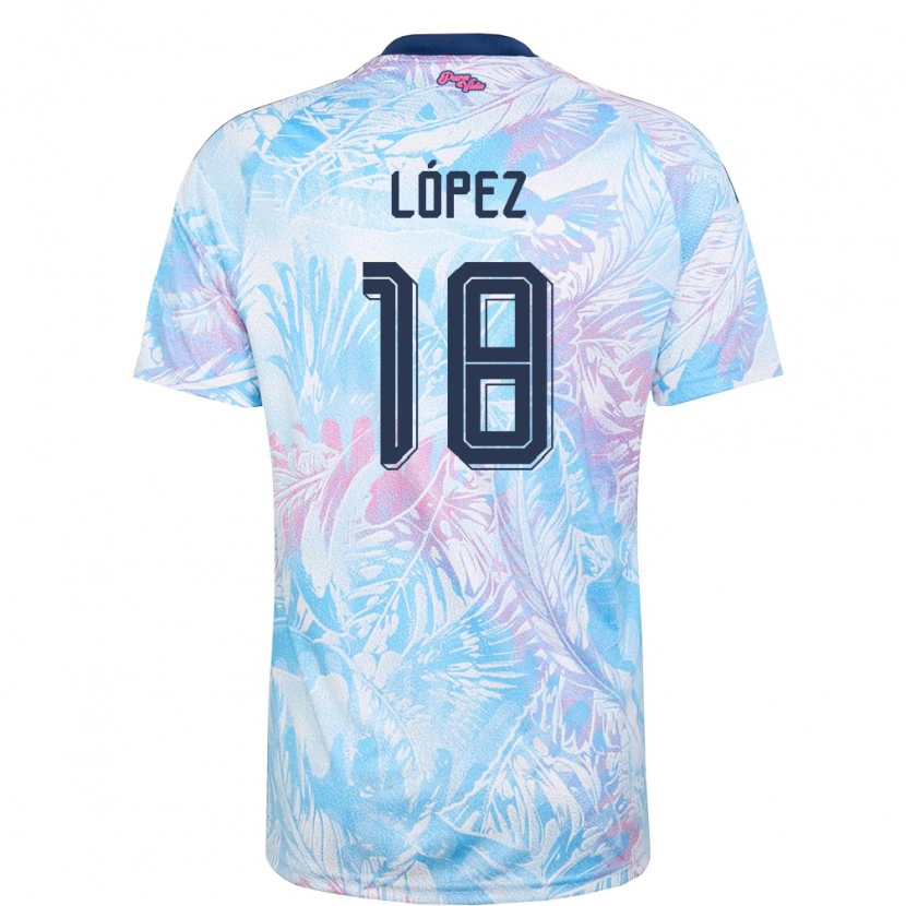 Danxen Hombre Camiseta Costa Rica Jafeth López #18 Azul Cielo Marino Rosa 2ª Equipación 26-28 La Camisa