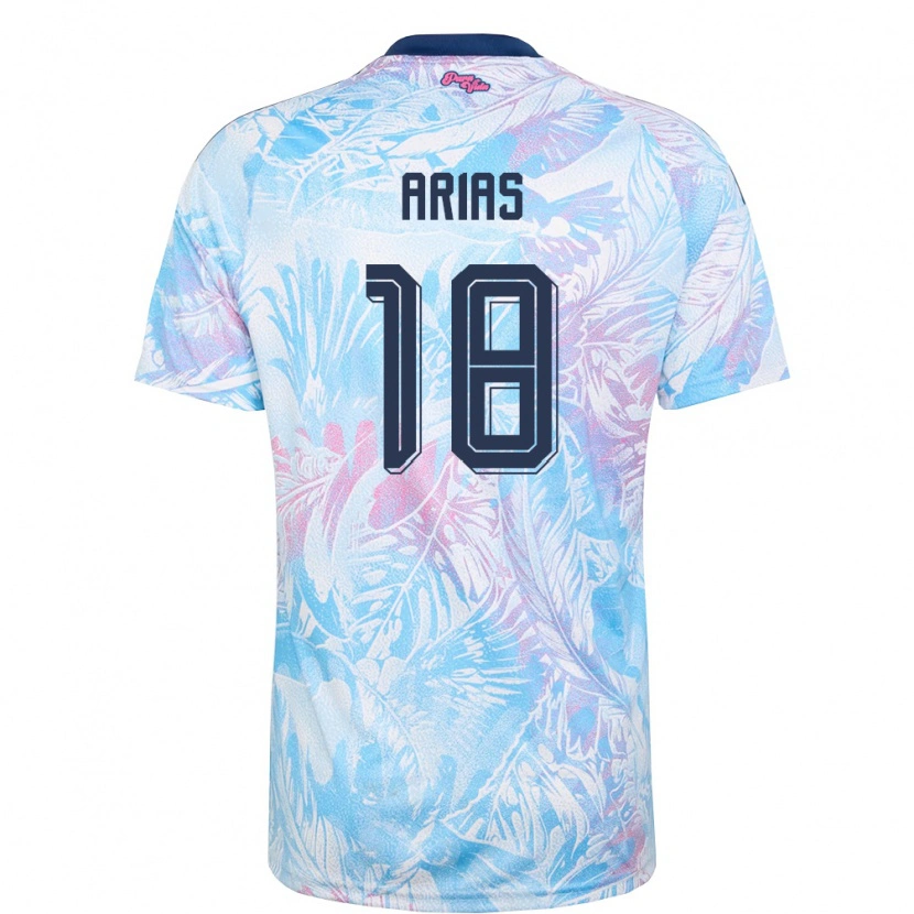 Danxen Hombre Camiseta Costa Rica Joshmark Arias #18 Azul Cielo Marino Rosa 2ª Equipación 26-28 La Camisa